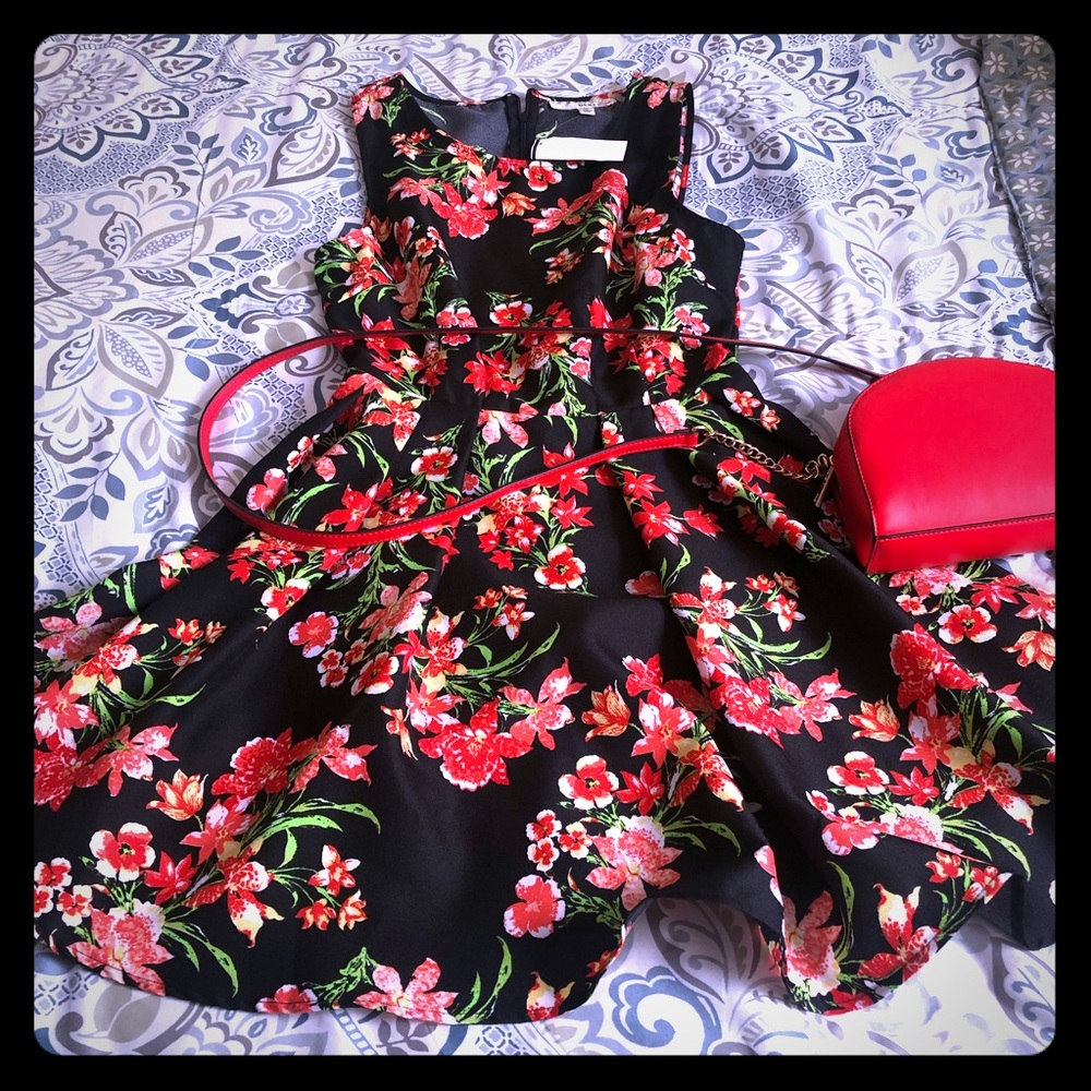 Pretty red and black dress.